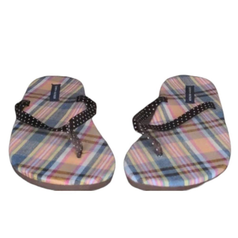 Tommy Hilfiger Plaid Cloth Bottom Thong Sandals SZ 9M